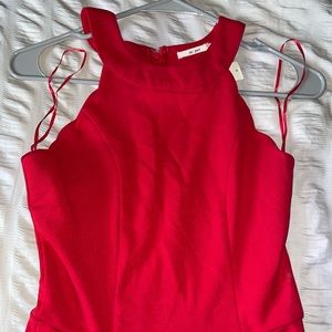 Francescas Red Jumpsuit with Scalloped edge neck